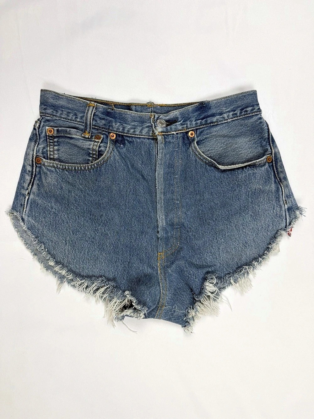 Levi’s Reworked Denim Shorts 28 High Rise Cutoff Raw Hem Vintage Y2K Festival